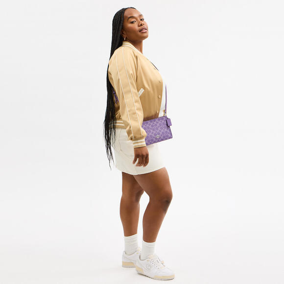 Coach Slim Crossbody Bag In Signature Canvas Iris Purple - Picture 6 of 9